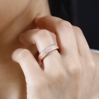 Handgearbeiteter Bandring mit Diamantschliff-Muster, 925 Silber Ros&eacute;gold Vermeil