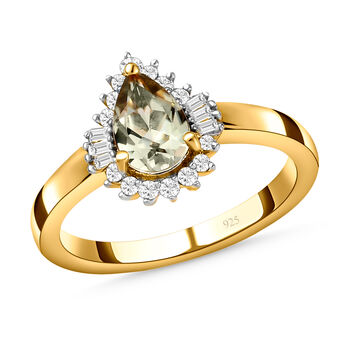 AAA Turkizit und wei&szlig;er Diamant-Ring, 925 Silber Gelbgold Vermeil  ca. 1,08 ct