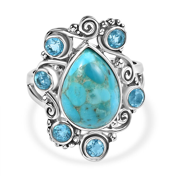 Sajen Silber - T&uuml;rkis, Paraiba Quarz Ring 925 Silber rhodiniert (Gr&ouml;&szlig;e 17.00) ca. 6.63 ct image number 7