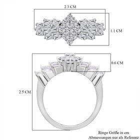 LUXURIANT 1 ct. VS-EF Labor Diamant Ballerina Ring, 925 Silber platiniert