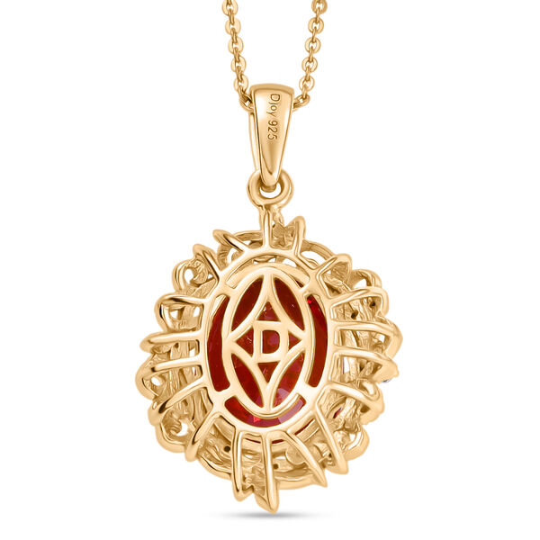 D joy Lab Created Padparadscha-Saphir, Weißer Zirkon Anhänger mit Kette, 925 Silber 750 Gelbgold Vermeil ca. 8,79 ct. image number 5
