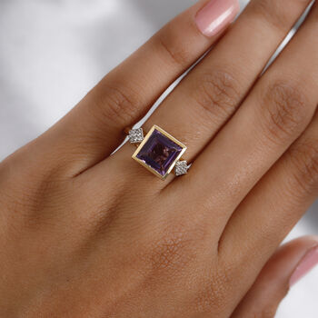 Lusaka Amethyst und Zirkon Ring 925 Silber vergoldet  ca. 4,00 ct