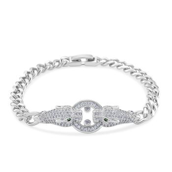 Wei&szlig;es Zirkonia und gr&uuml;nes Nanokristall 18,5cm Armband in Silberton