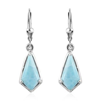 Larimar Tropfen Ohrringe 925 Sterling Silber platiniert 6,17 Ct