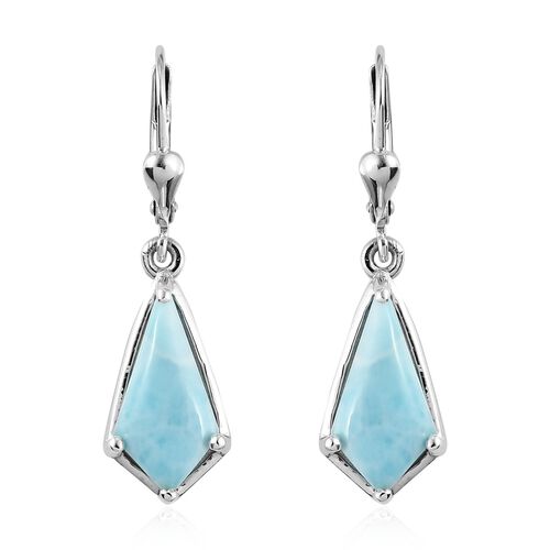 Larimar Tropfen Ohrhänger 925 Sterling Silber platiniert 6,17 Ct  image number 0