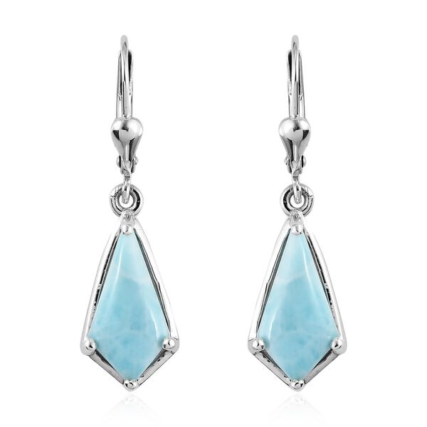 Larimar Tropfen Ohrh&auml;nger 925 Sterling Silber platiniert 6,17 Ct&nbsp;