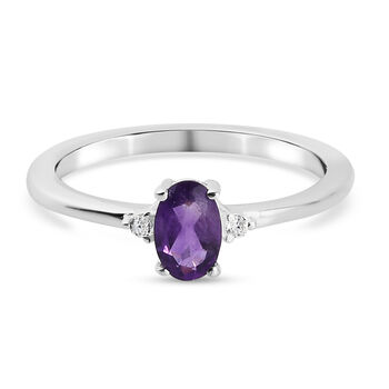 Afrikanischer Amethyst und Wei&szlig;er Simulierter Diamant Ring 925 Silber (Gr&ouml;&szlig;e 16.00) ca. 0,49 ct