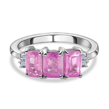 Ilakaka Rosa Saphir (Fissure gef&uuml;llt) und wei&szlig;er Diamant-Ring, 925 Silber platiniert (Gr&ouml;&szlig;e 17.00) ca. 2.38 ct
