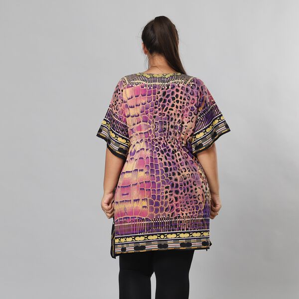 V-Ausschnitt bedruckter Kaftan, Einheitsgr&ouml;&szlig;e Lila image number 3