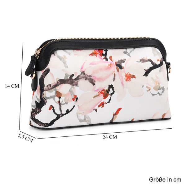 LA MAREY Crossbody Tasche aus 80% Seidenbrokat und 20% Echtleder, Blumenmuster, 24x5.5x14cm, Grau-rosa image number 8