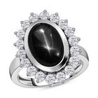 Schwarzer Stern Diopsid, weißer Zirkon Ring, 925 Silber platiniert, (Größe 21.00) ca. 9.79 ct image number 3