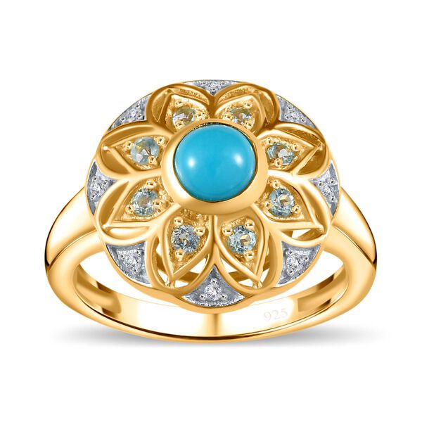 AA Amerikanischer nat&uuml;rlicher Sleeping Beauty T&uuml;rkis, Blauer Apatit Ring, 925 Silber 750 Gelbgold Vermeil (Gr&ouml;&szlig;e 20.00) ca. 0.63 ct image number 4