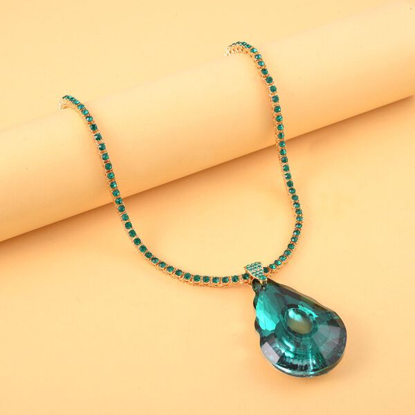 Kunsthandwerklicher gr&uuml;ner Kristall-Anh&auml;nger mit 50cm Halskette image number 1