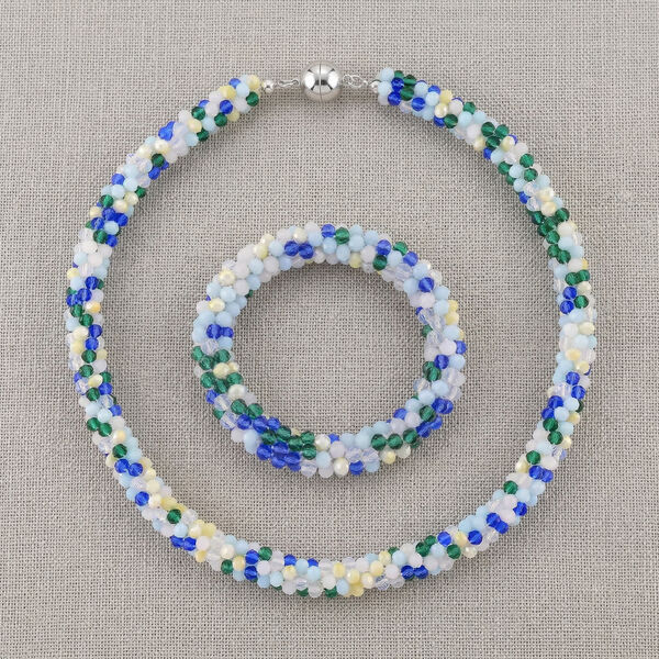 Mehrfarbige blaue Kristall 45cm Halskette und flexibles Armband image number 2