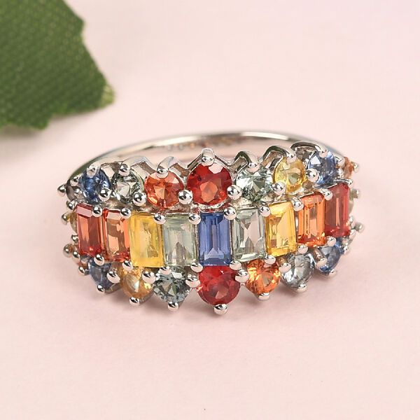 Mehrfarbig Saphir Cluster Ring 925 Silber Platin-&Uuml;berzug image number 2