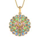 Natürlicher, äthiopischer Welo Opal Anhänger mit Kette, 925 Silber Gelbgold Vermeil ca. 5.39 ct