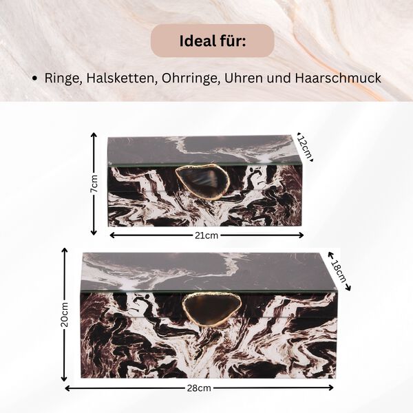 2er-Set Glas-Schmuckbox mit Marmormuster, 28x18x10cm (L) und 21x12x7cm (S), Schwarz image number 3