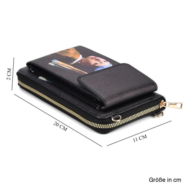 PU Handytasche mit RFID-Schutz, 20x11x2cm, M&auml;dchen mit Perlenohrring-Muster, Schwarz image number 8