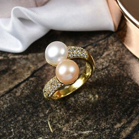 EverTrue weißer, Pfirsich Süßwasserperle und Zirkon Ring