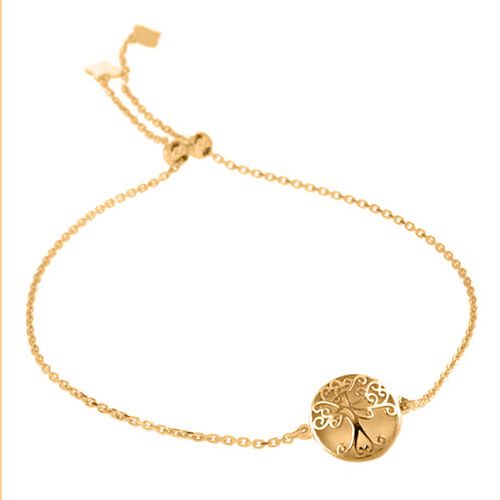 Verstellbares Baum des Lebens Armband 23 cm in 925 Silber vergoldet image number 0