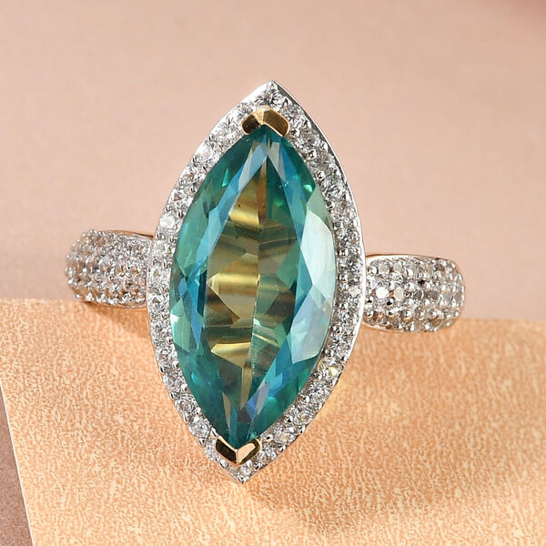 Pfau Triplett Quarz und Zirkon Ring 925 Silber vergoldet image number 2