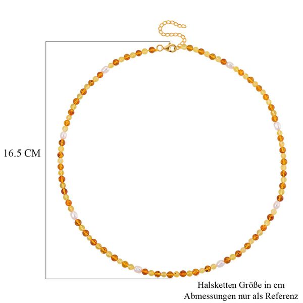 Wei&szlig;e S&uuml;&szlig;wasser Perle und Bernstein Halskette, 50+5cm image number 5