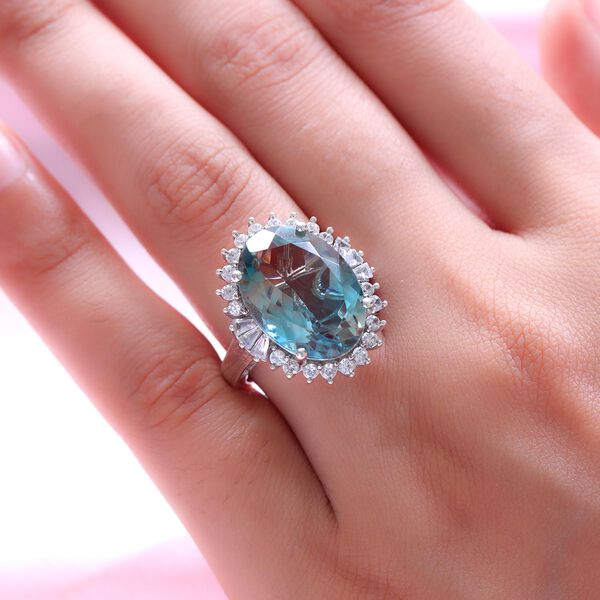 Aqua Terra Costa Quarz Triplett und Zirkon-Halo-Ring, 925 Silber vergoldet, 14,79 ct. image number 3