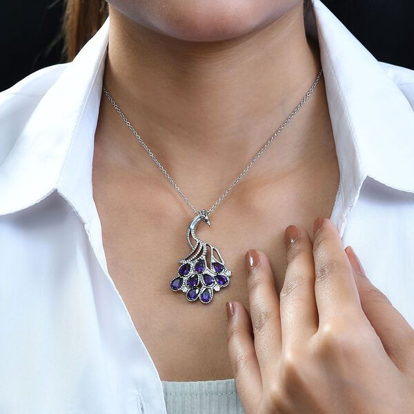 Afrikanischer Amethyst, weißer Zirkon Anhänger mit Kette, Edelstahl, ca. 4.23 ct image number 3