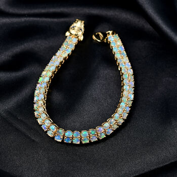 D'Joy AA Nat&uuml;rlicher, &auml;thiopischer Welo Opal, Schwarzer Spinell Armband ca. 20 cm 925 Silber 750 Gelbgold Vermeil ca. 8.29 ct