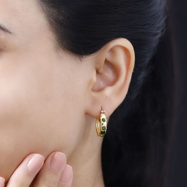 Nat&uuml;rlicher Chromdiopsid Ohrringe 925 Silber vergoldet ca. 0.77 ct image number 3