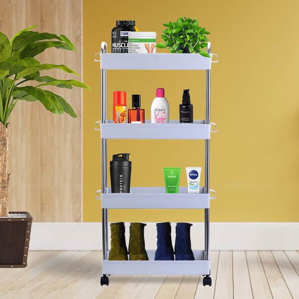 4 Schichten Badregal mit Griffen, Gr&ouml;&szlig;e: 40x12,5x91 cm, Grau