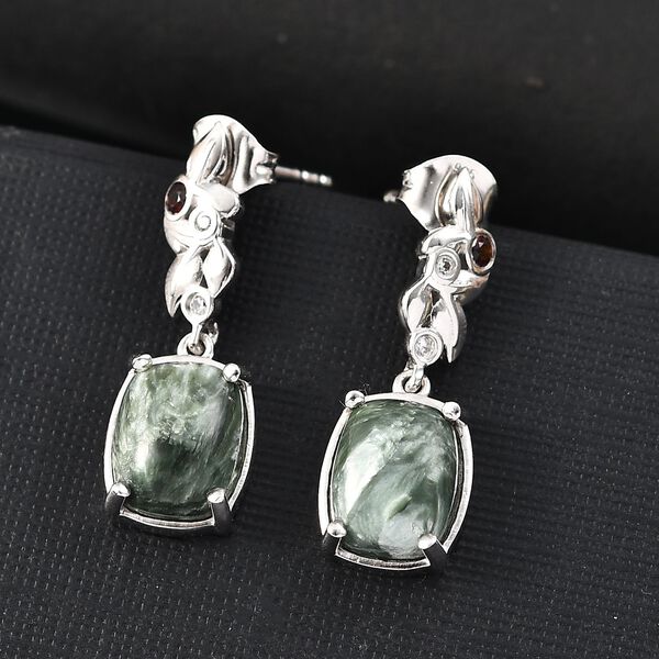 Viktorianische Bl&uuml;te - Sibirischer Seraphinite, Rote Granat Ohrringe, 925 Silber platiniert ca. 6,61 ct image number 2