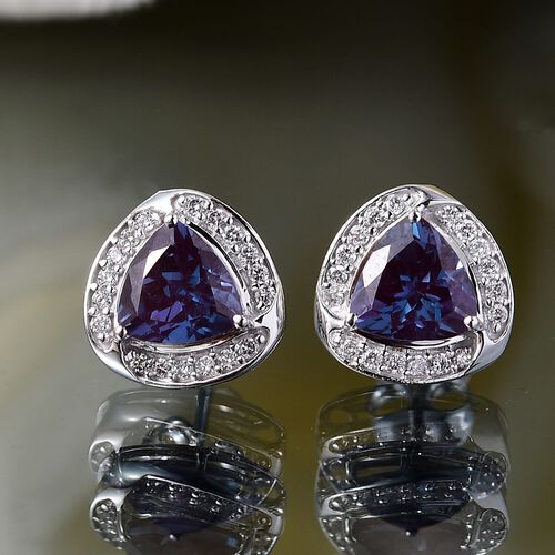 AAA Lab Grown Alexandrite, Lab Grown Diamant Ohrringe 417 Gold ca. 3,66 ct. image number 1