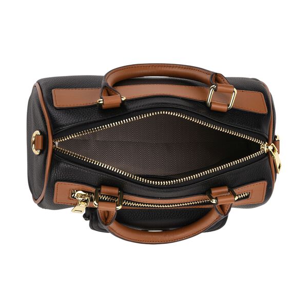 Crossbody Tasche aus 100% echtem Leder mit gemustertem Schulterriemen, 25,5x13x13,5cm, Schwarz image number 6