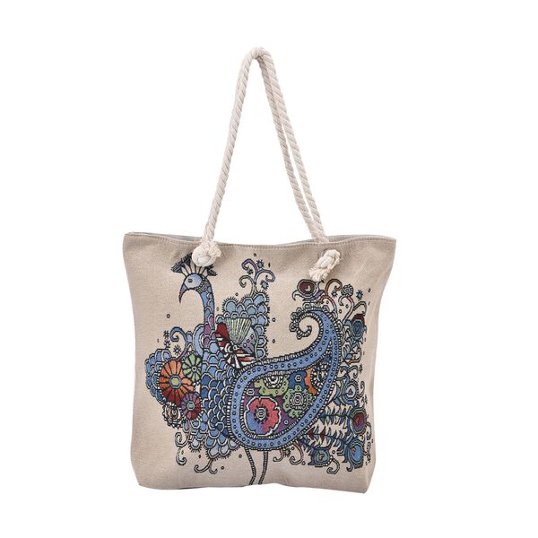 Jute-Tasche mit Pfau-Muster image number 0