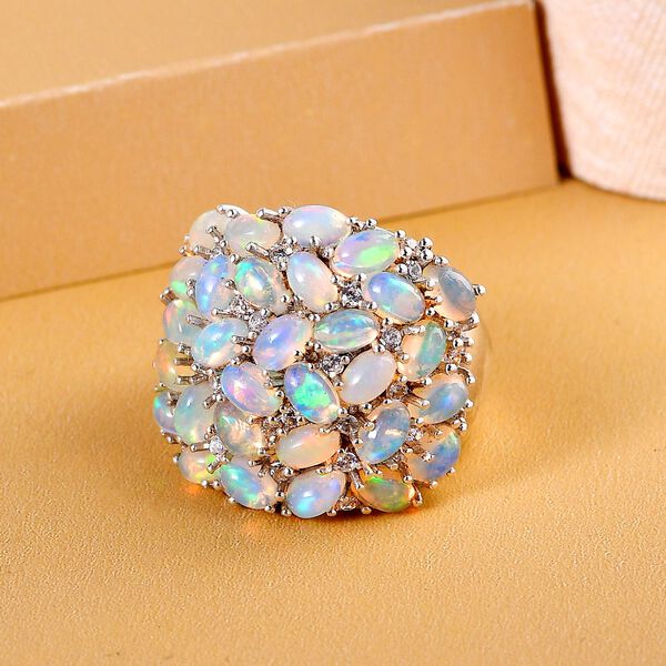 Natürlicher, äthiopischer Welo Opal und weißer Zirkon-Ring - 5,62 ct. image number 2