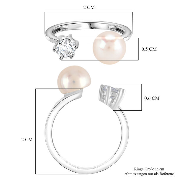 Wei&szlig;e S&uuml;&szlig;wasser Perle, Wei&szlig;er Zirkonia Ring Nickelfreies Messing, Flexibles (Gr&ouml;&szlig;e 16.00-18.00) image number 6