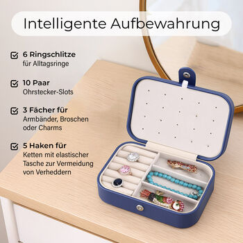 Schmuckbox aus PU-Leder in Blau mit Druckknopfverschluss, 16,5x11,5x5,5cm, inkl. 10 Silberputzt&uuml;cher