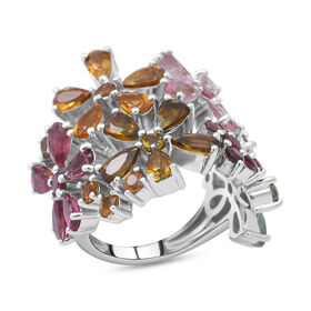 Mehrfarbiger-Turmalin-Ring, 925 Silber platiniert  ca. 6,76 ct