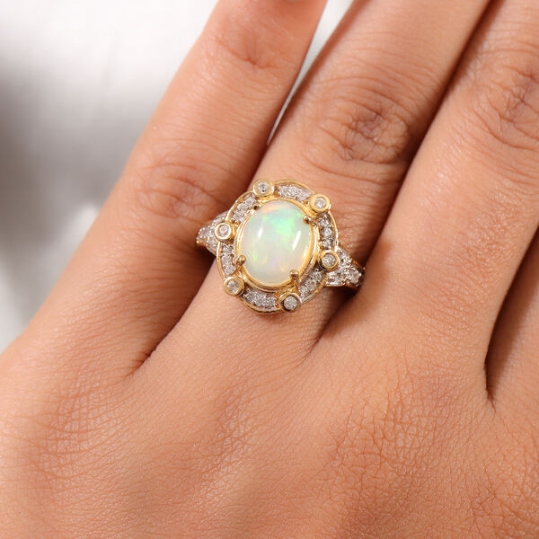 Nat&uuml;rlicher, &auml;thiopischer Opal und Zirkon-Ring, 925 Silber Gelbgold Vermeil  ca. 2,01 ct image number 3