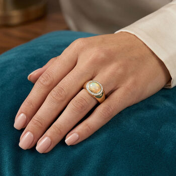 Nat&uuml;rlicher &Auml;thiopischer Opal und Zirkon Ring 925 Silber Gelbgold Vergoldet