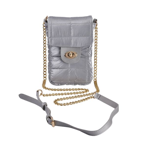 Gesteppte Puffy Crossbody Tasche mit RFID Schutz, silber