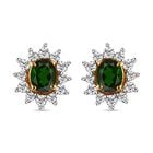 Natürliche Chrom Turmalin und weiße Zirkon-Ohrringe, 925 Silber Gelbgold Vermeil ca. 1.14 ct