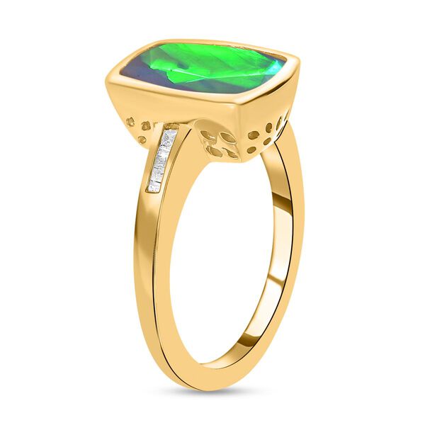 Natürlicher, äthiopischer Welo Opal und weißer Diamant-Ring, 925 Silber Gelbgold Vermeil (Größe 21.00) ca. 2.35 ct image number 5