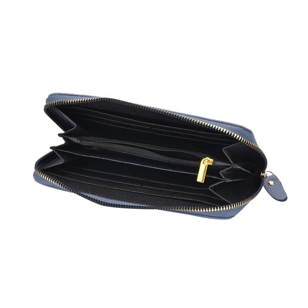 Brieftasche aus echtem Leder mit RFID-Schutz in Stepp-Optik, 19x2,5x9,5cm, Blau image number 6