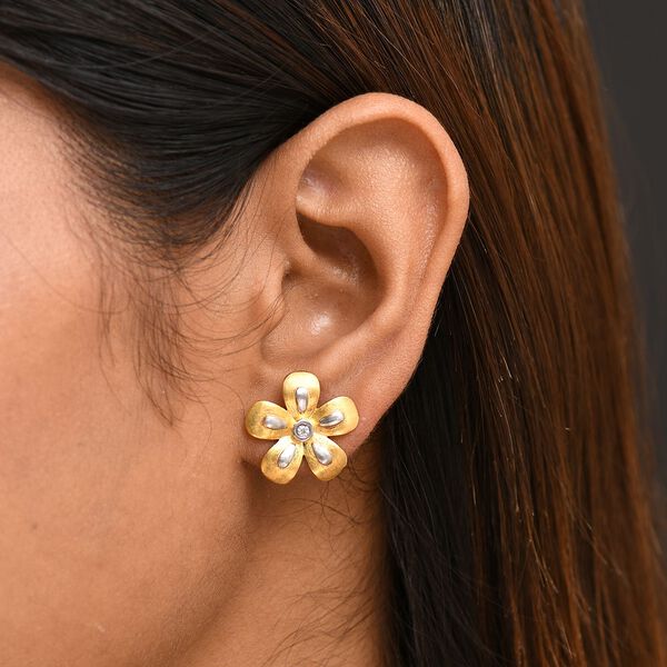 Florale Moissanit Ohrringe, 925 Silber 750 Gelbgold Vermeil image number 3