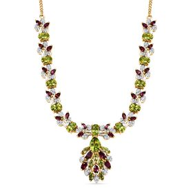 D’Joy Peridot, Rhodolith Granat and Zirkon zweifarbige Halskette, 45cm - 12,80 ct.
