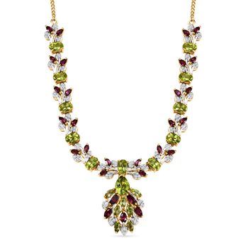 D&rsquo;Joy Peridot, Rhodolith Granat and Zirkon zweifarbige Halskette, 45cm - 12,80 ct.