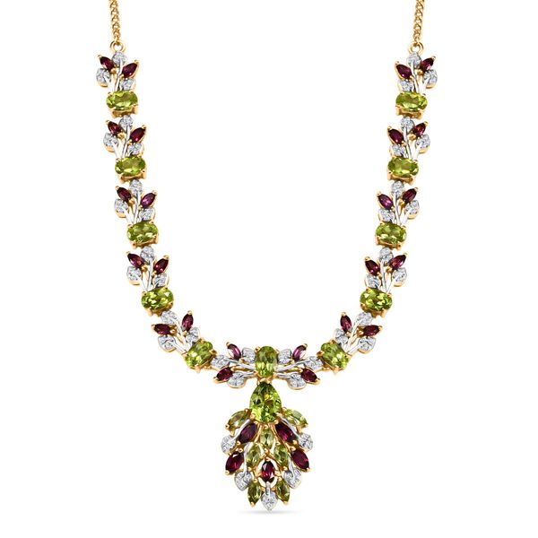 D&rsquo;Joy Peridot, Rhodolith Granat and Zirkon zweifarbige Halskette, 45cm - 12,80 ct.
