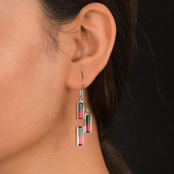 Sajen Silber-Wassermelonen Quarz Triplette, Quarz Triplette Ohrringe 925 Silber rhodiniert ca. 12.32 ct image number 2